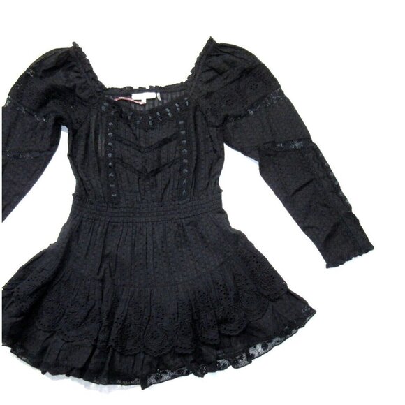 NWT LoveShackFancy Sanaya Mini in Black Ribbon & Eyelet Trim Cotton Dress L - Picture 3 of 11